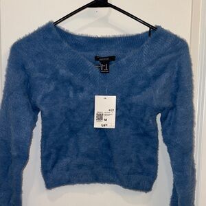 Forever 21 Soft Blue Cropped V-Neck Sweater